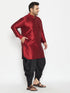 Vastramay Men's Plus Size Maroon Silk Blend Curved Kurta Dhoti Set